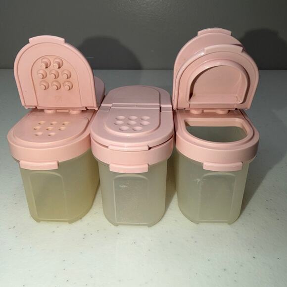 Vintage Tupperware 1843 Spice Containers Modular Mates Pink Tops Lids Lot of 3 - Picture 1 of 6
